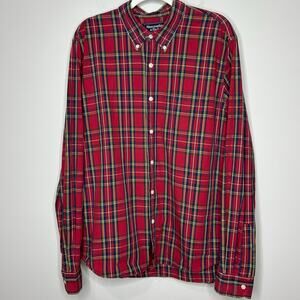 Abercrombie & Fitch Red Plaid Muscle Button Down Shirt Size L 100% Cotton